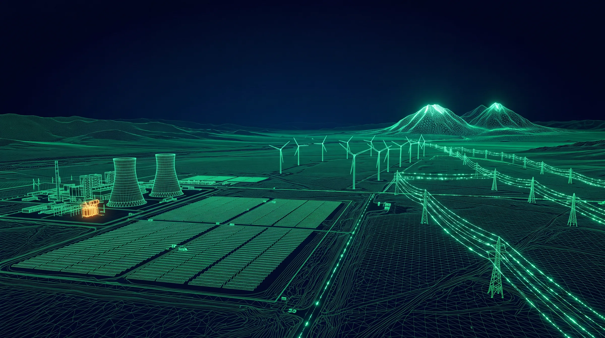 Power station, solar and wind, simulation model